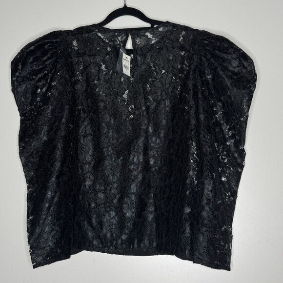 New Express Lace Puff Sleeve Top Black Women's Size Small - Picture 2 of 8